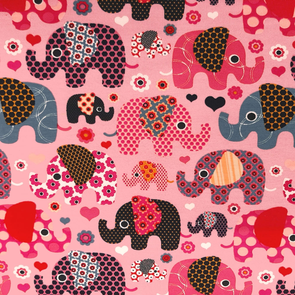 Elephant Cotton Jersey Fabric – Vaaleanpunainen