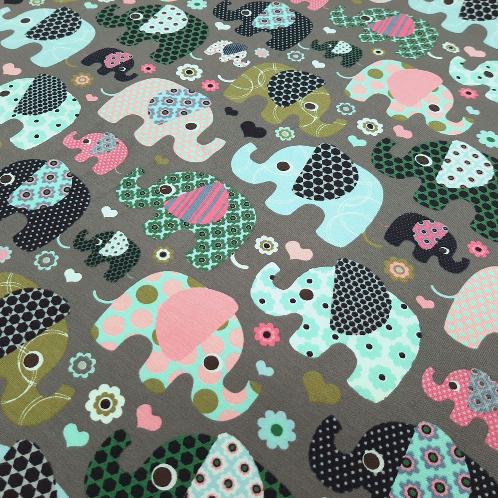 Elephant Cotton Jersey Fabric – Tummanharmaa