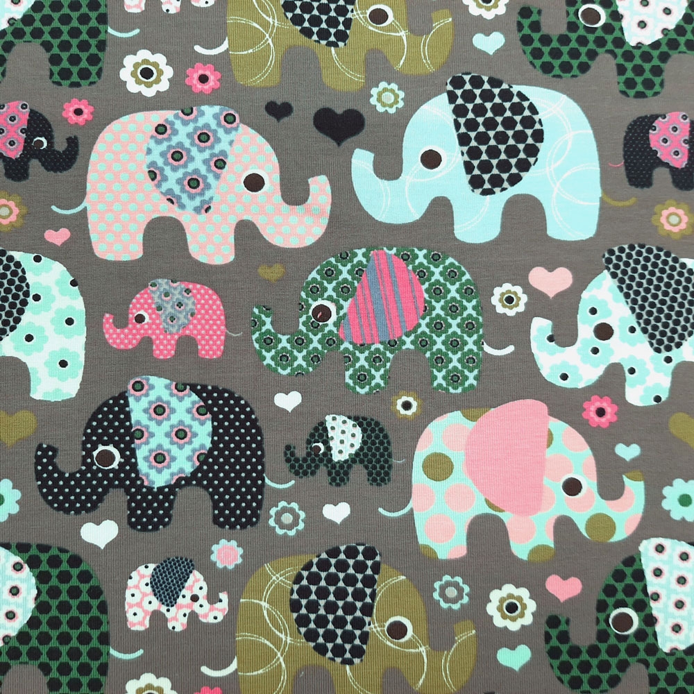 Elephant Cotton Jersey Fabric – Tummanharmaa